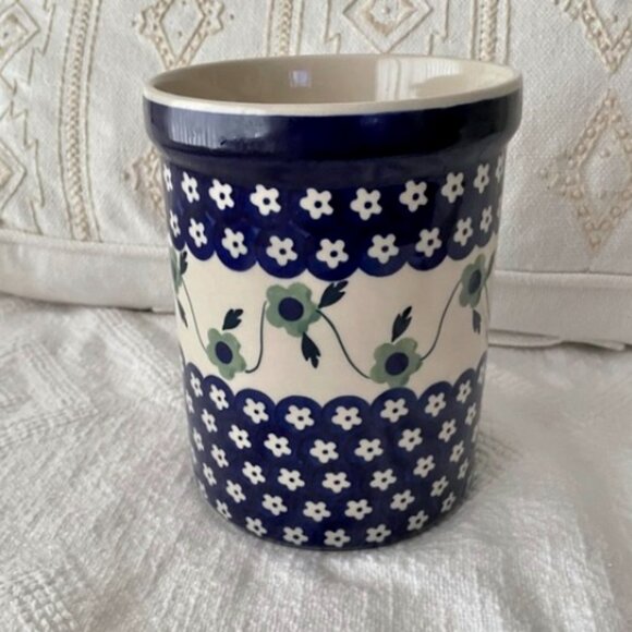 Boleslaweic Polish Pottery Floral Ceramic Utensil Holder Handmade - Picture 4 of 11